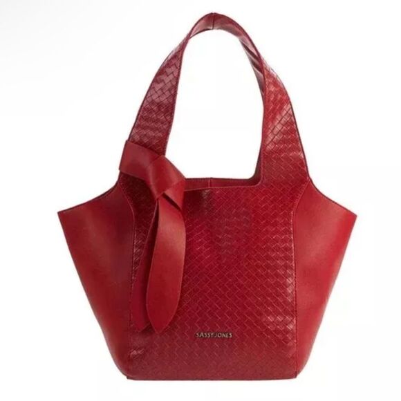 NWT Sassy Jones Red CiCi Woven Tote with Removable Tie - Picture 1 of 10